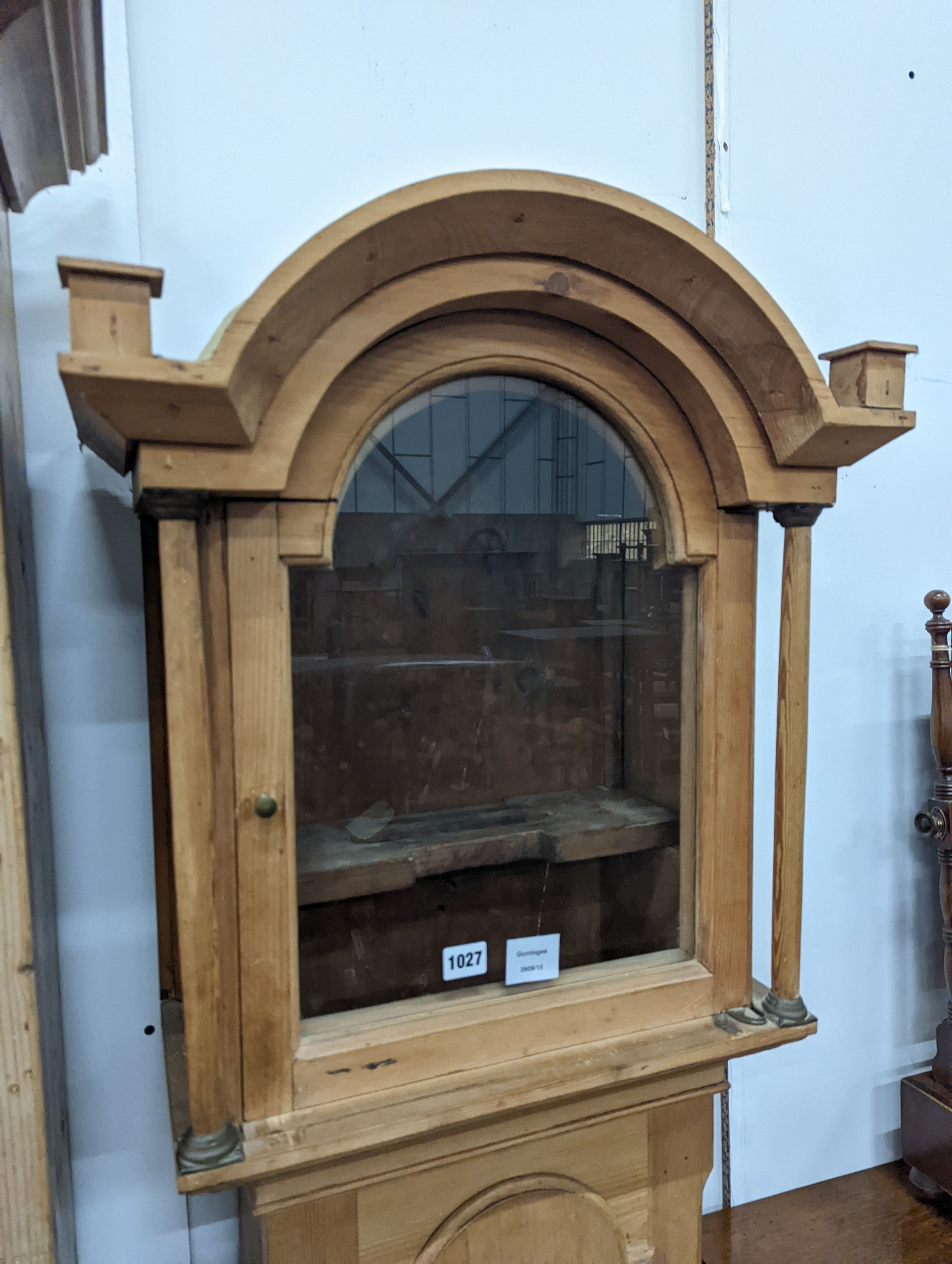 Philp of Okehampton. An early 19th century stripped pine 30 hour longcase clock, height 196cm